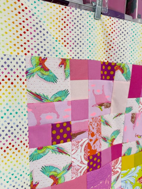 Handmade Rainbow Small Talk Quilt Top, 70” Square – Unfinished Patchwork Quilt Top Ready to Quilt