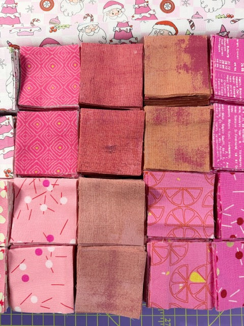 Pink Santa Christmas JQ Pack | 400 Precut 2.5-Inch Fabric Squares + 1 Yard Pink Santa Fabric