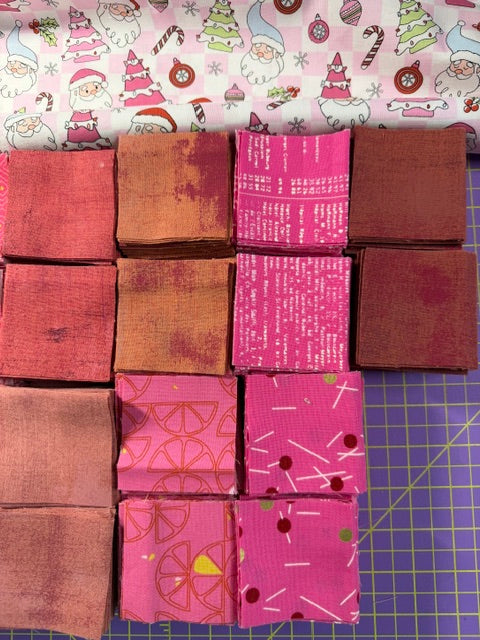 EXTRA SQUARES - Pink Santa Christmas JQ Pack | 430 Precut 2.5-Inch Fabric Squares + 1 Yard Pink Santa Fabric