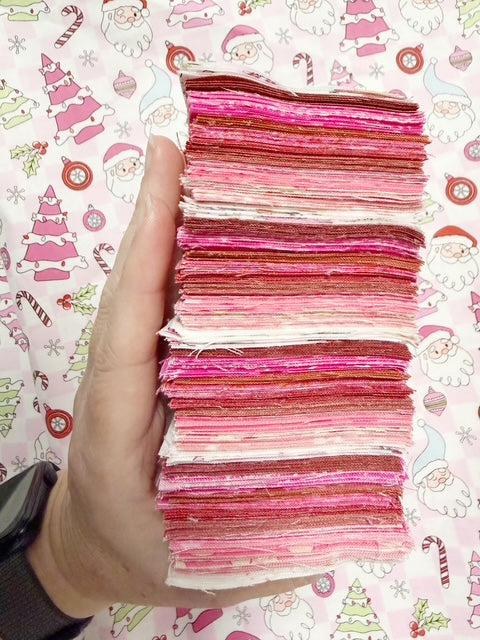 Pink Santa Christmas JQ Pack | 400 Precut 2.5-Inch Fabric Squares + 1 Yard Pink Santa Fabric