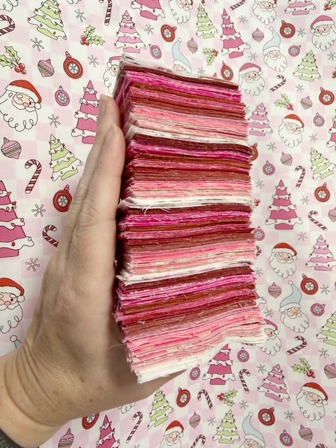 Pink Santa Christmas JQ Pack | 400 Precut 2.5-Inch Fabric Squares + 1 Yard Pink Santa Fabric