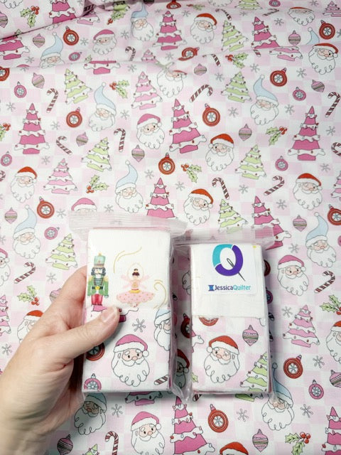 Pink Santa Christmas JQ Pack | 400 Precut 2.5-Inch Fabric Squares + 1 Yard Pink Santa Fabric