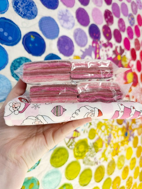 Pink Santa Christmas JQ Pack | 400 Precut 2.5-Inch Fabric Squares + 1 Yard Pink Santa Fabric