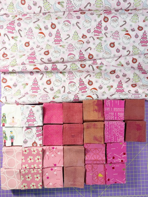 EXTRA SQUARES - Pink Santa Christmas JQ Pack | 430 Precut 2.5-Inch Fabric Squares + 1 Yard Pink Santa Fabric