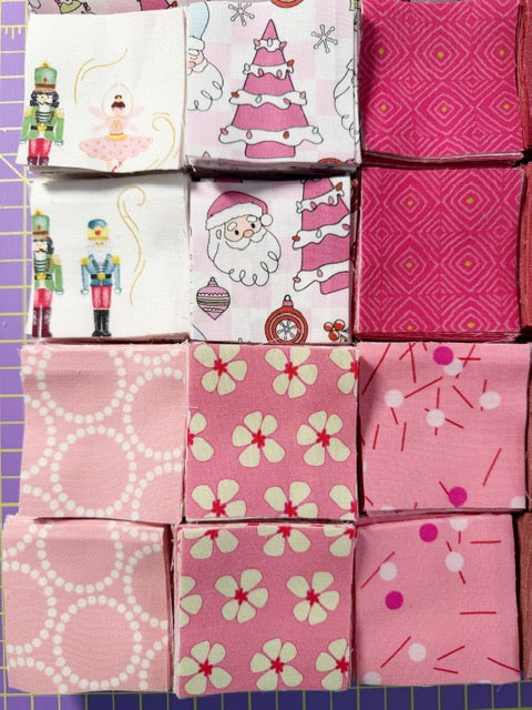 Pink Santa Christmas JQ Pack | 400 Precut 2.5-Inch Fabric Squares + 1 Yard Pink Santa Fabric