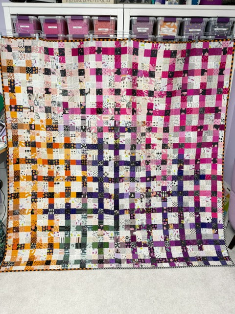 Halloween Scrap-Busting Nine Patch Quilt – Finished 76” Square Quilt with Plush Minky Backing