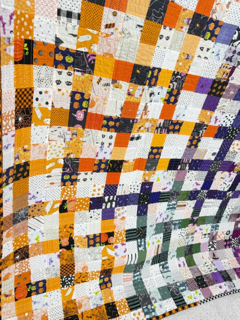 Halloween Scrap-Busting Nine Patch Quilt – Finished 76” Square Quilt with Plush Minky Backing