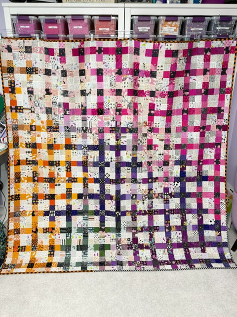 Halloween Scrap-Busting Nine Patch Quilt – Finished 76” Square Quilt with Plush Minky Backing