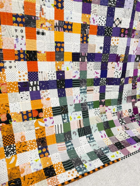 Halloween Scrap-Busting Nine Patch Quilt – Finished 76” Square Quilt with Plush Minky Backing