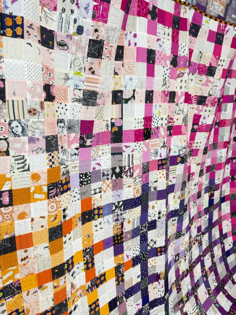 Halloween Scrap-Busting Nine Patch Quilt – Finished 76” Square Quilt with Plush Minky Backing