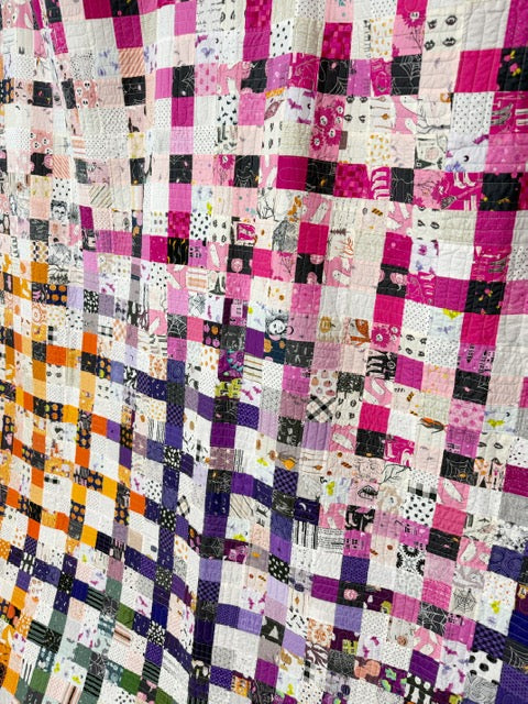 Halloween Scrap-Busting Nine Patch Quilt – Finished 76” Square Quilt with Plush Minky Backing