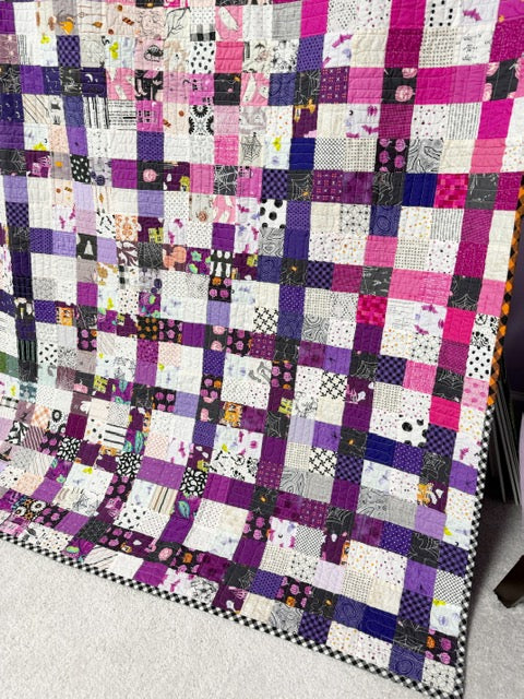 Halloween Scrap-Busting Nine Patch Quilt – Finished 76” Square Quilt with Plush Minky Backing
