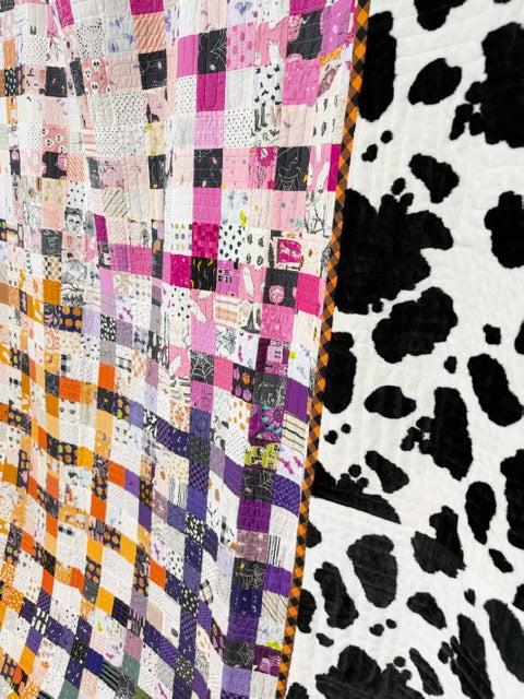 Halloween Scrap-Busting Nine Patch Quilt – Finished 76” Square Quilt with Plush Minky Backing