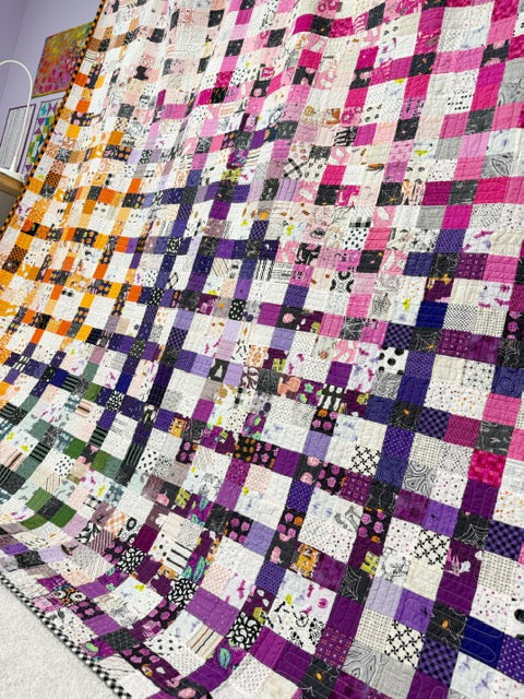 Halloween Scrap-Busting Nine Patch Quilt – Finished 76” Square Quilt with Plush Minky Backing