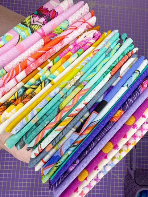 Fabric Bundle Rainbow Prints – (24) Fat Eighths (10.5”x18”), and 8” & 16” x WOF