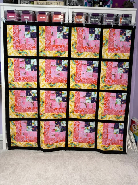 Quarter Log Cabin Quilt Top | Unfinished Quilt Top | 68.5” Square | Tula Pink Fabric Quilt Top