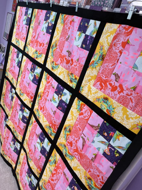 Quarter Log Cabin Quilt Top | Unfinished Quilt Top | 68.5” Square | Tula Pink Fabric Quilt Top