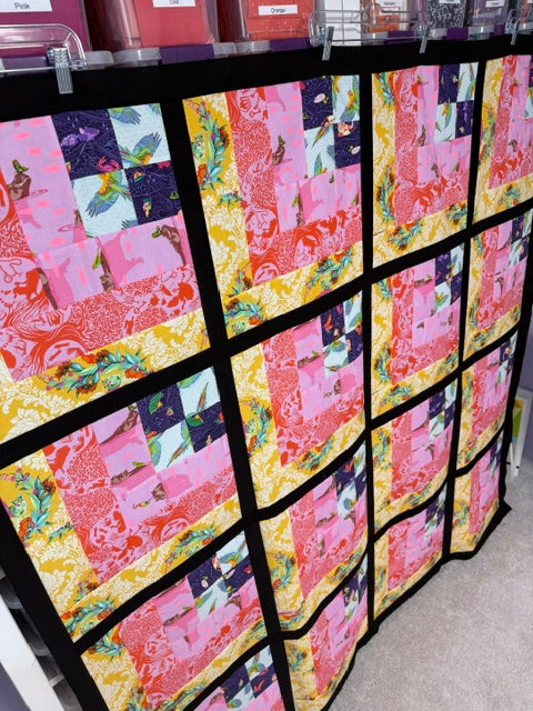 Quarter Log Cabin Quilt Top | Unfinished Quilt Top | 68.5” Square | Tula Pink Fabric Quilt Top