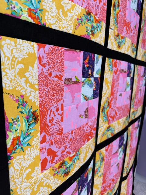 Quarter Log Cabin Quilt Top | Unfinished Quilt Top | 68.5” Square | Tula Pink Fabric Quilt Top
