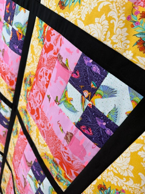 Quarter Log Cabin Quilt Top | Unfinished Quilt Top | 68.5” Square | Tula Pink Fabric Quilt Top