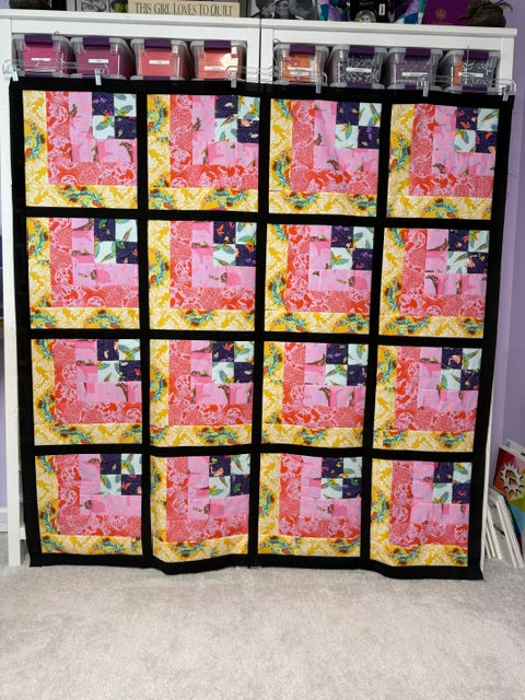 Quarter Log Cabin Quilt Top | Unfinished Quilt Top | 68.5” Square | Tula Pink Fabric Quilt Top