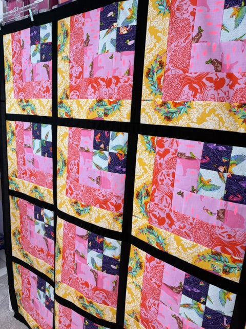 Quarter Log Cabin Quilt Top | Unfinished Quilt Top | 68.5” Square | Tula Pink Fabric Quilt Top