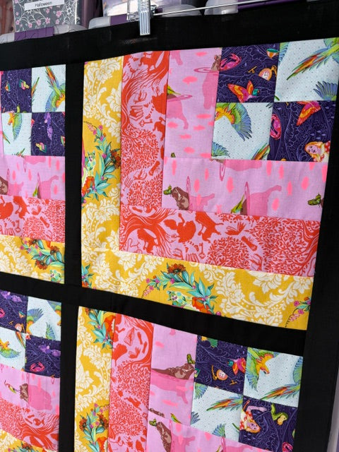 Quarter Log Cabin Quilt Top | Unfinished Quilt Top | 68.5” Square | Tula Pink Fabric Quilt Top