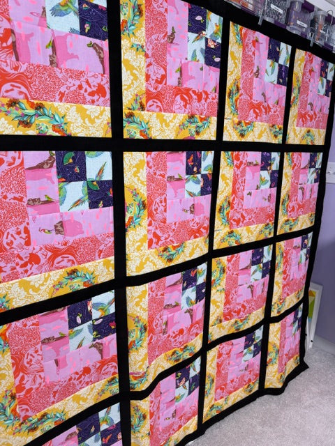 Quarter Log Cabin Quilt Top | Unfinished Quilt Top | 68.5” Square | Tula Pink Fabric Quilt Top