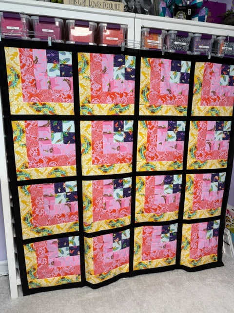 Quarter Log Cabin Quilt Top | Unfinished Quilt Top | 68.5” Square | Tula Pink Fabric Quilt Top