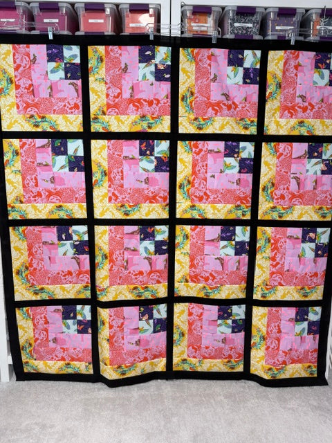 Quarter Log Cabin Quilt Top | Unfinished Quilt Top | 68.5” Square | Tula Pink Fabric Quilt Top