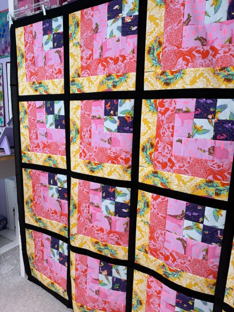 Quarter Log Cabin Quilt Top | Unfinished Quilt Top | 68.5” Square | Tula Pink Fabric Quilt Top