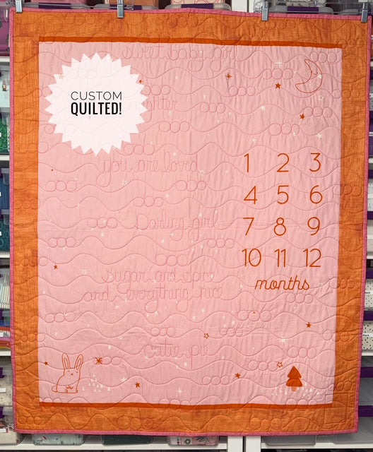 “Birthday” Baby Growth Quilt  - FINISHED QUILT - Pink - 40" x 48" - Baby Quilt - Baby Shower Gift