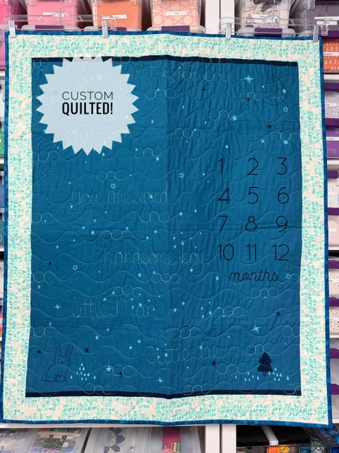 “Birthday” Baby Growth Quilt - FINISHED QUILT - Blue - 40" x 48" - Baby Quilt - Baby Shower Gift