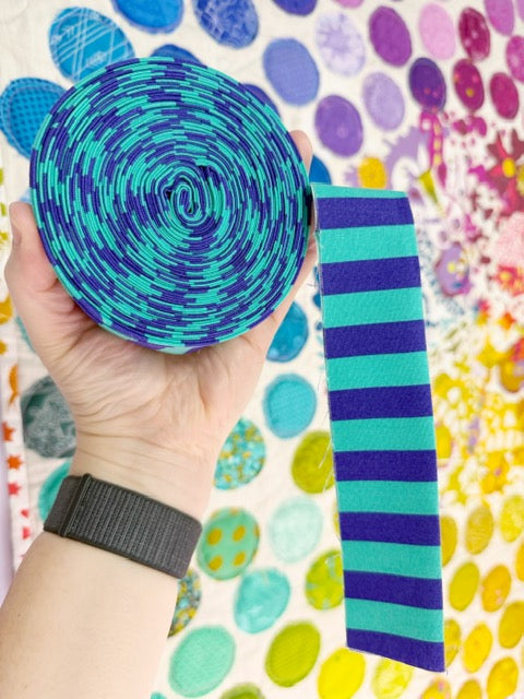 Tula Pink Iris Tent Stripe Quilt Binding – 3” x 13 Yards, King Size Single Fold Binding, Blue Purple Aqua Striped Quilt Trim