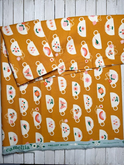 Ruby Star Society Fabric Yardage – Camellia Tea Cups Caramel Brown – Cotton Woven Quilting Fabric