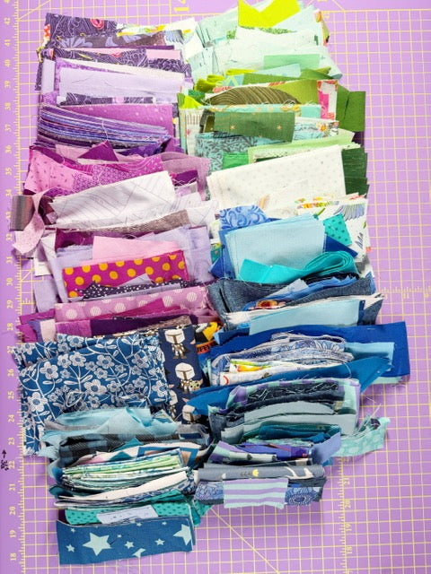Purple, Blue & Green Fabric Scrap and Yardage Bundle – 4 lb 14 oz Destash Lot