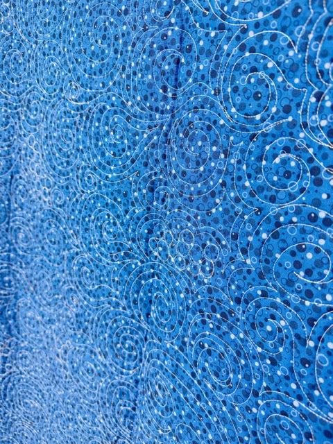 Blue Feathered Star Art Quilt, Custom Quilted Wall Hanging – 51” Square