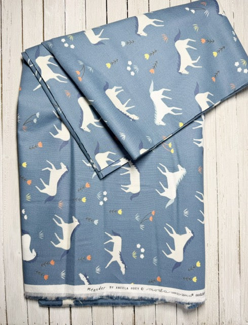 Aneela Hoey Fabric Yardage – Meander Horses Indigo – Cotton Woven Quilting Fabric