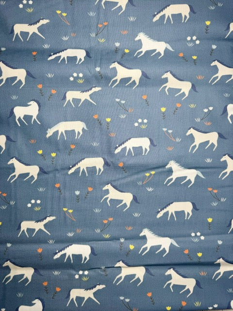 Aneela Hoey Fabric Yardage – Meander Horses Indigo – Cotton Woven Quilting Fabric