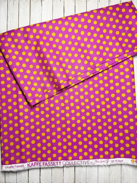 Kaffe Fassett Fabric Yardage – Collective Spot Magenta with Orange Dot – Cotton Woven Quilting Fabric