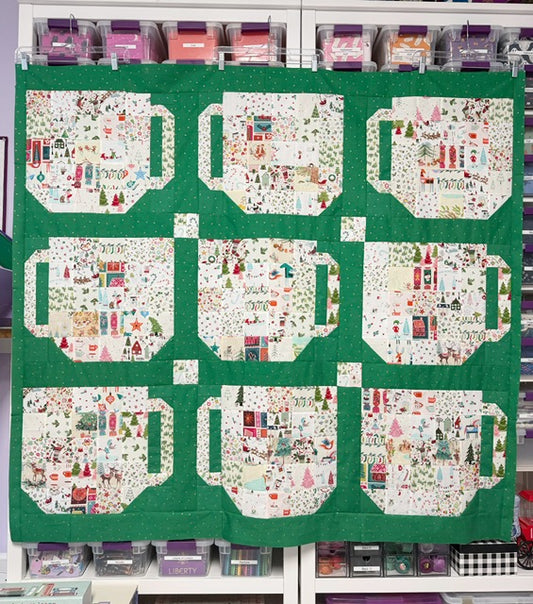 Christmas Patchwork Mug Quilt Top - Festive Winter Throw Size 58" x 62"