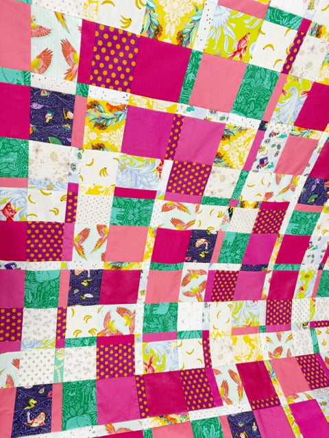 Handmade Plaidish Quilt Top – 64” x 82” – Unfinished Patchwork Quilt Top Ready to Quilt – With Scrappy Pink Highlights