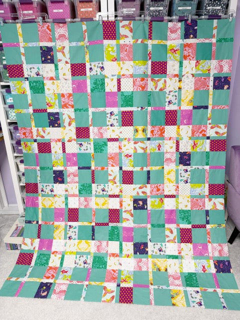 Handmade Plaidish Quilt Top – 64” x 82” – Unfinished Patchwork Quilt Top Ready to Quilt - With Confetti Cotton Vivid