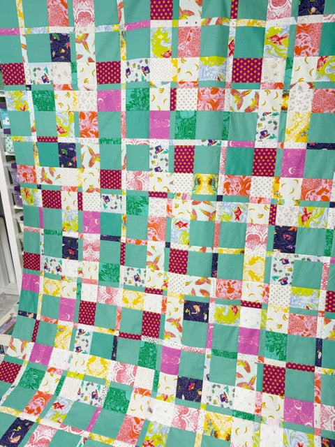 Handmade Plaidish Quilt Top – 64” x 82” – Unfinished Patchwork Quilt Top Ready to Quilt - With Confetti Cotton Vivid
