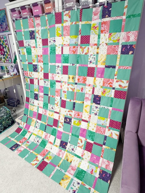 Handmade Plaidish Quilt Top – 64” x 82” – Unfinished Patchwork Quilt Top Ready to Quilt - With Confetti Cotton Vivid
