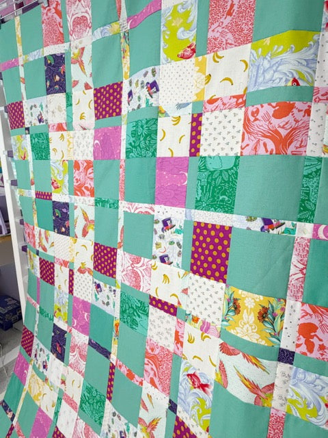 Handmade Plaidish Quilt Top – 64” x 82” – Unfinished Patchwork Quilt Top Ready to Quilt - With Confetti Cotton Vivid