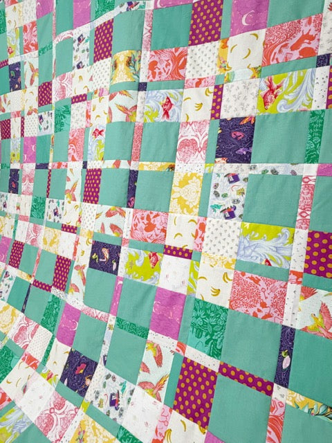Handmade Plaidish Quilt Top – 64” x 82” – Unfinished Patchwork Quilt Top Ready to Quilt - With Confetti Cotton Vivid