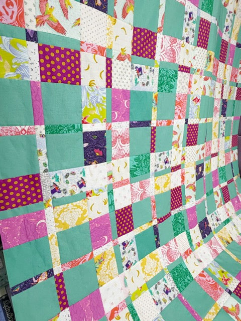 Handmade Plaidish Quilt Top – 64” x 82” – Unfinished Patchwork Quilt Top Ready to Quilt - With Confetti Cotton Vivid