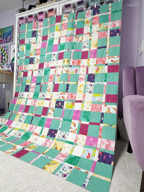 Handmade Plaidish Quilt Top – 64” x 82” – Unfinished Patchwork Quilt Top Ready to Quilt - With Confetti Cotton Vivid