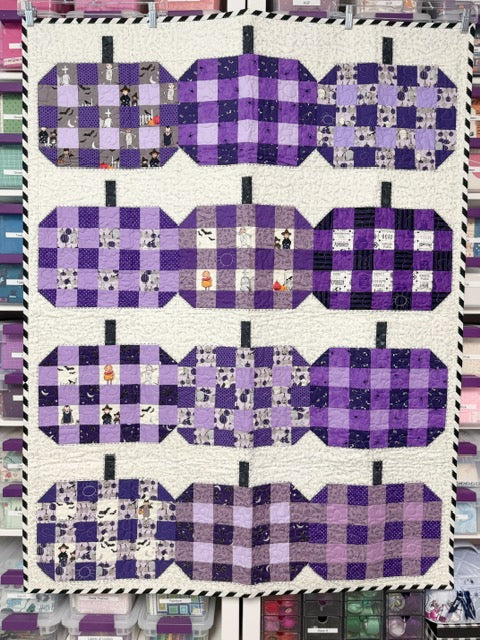 Purple Patchwork Pumpkin Wall Hanging Quilt, Handmade Halloween Décor – 44” x 54”